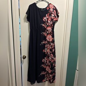 Modcloth Navy and Pink Floral Maxi Dress